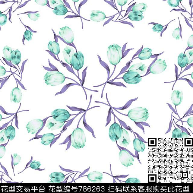 郁金香方巾素雅数码印花华亿平台下载（图片编号: 786263） - 瓦栏（Walan）