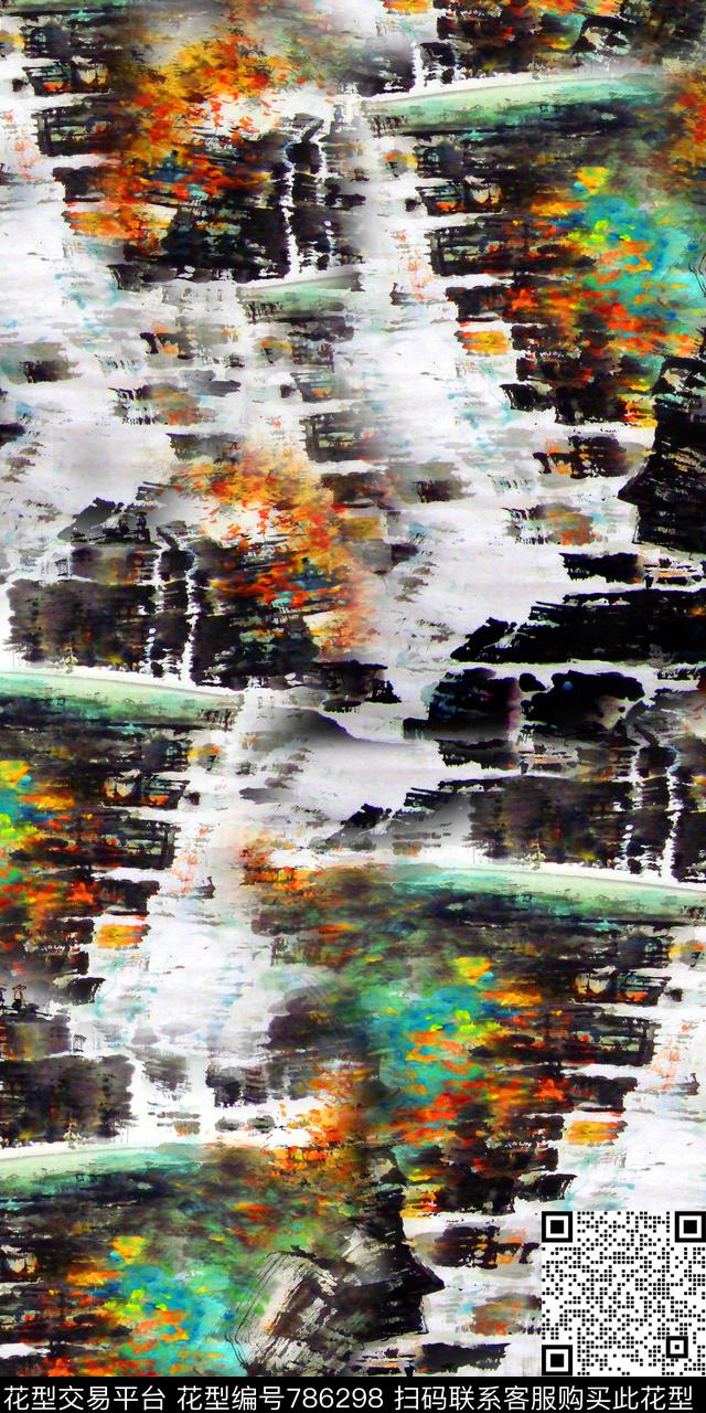 数码印花抽象手绘数码印花华亿平台下载（图片编号: 786298） - 瓦栏（Walan）
