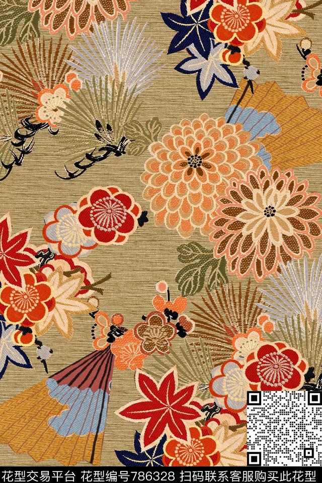 民族风条纹花卉数码印花华亿平台下载（图片编号: 786328） - 瓦栏（Walan）