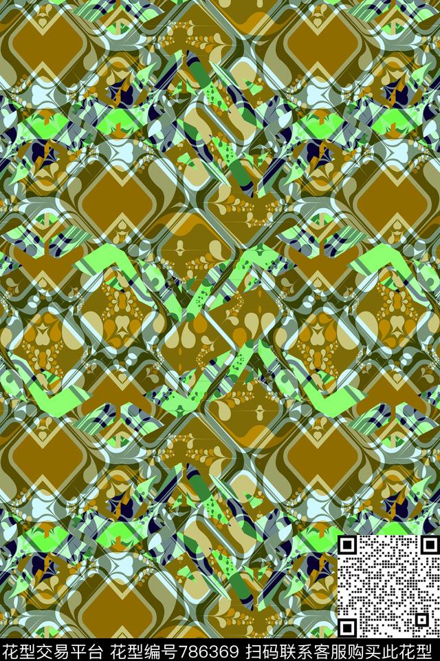 小方块不规则几何方格传统印花华亿平台下载（图片编号: 786369） - 瓦栏（Walan）