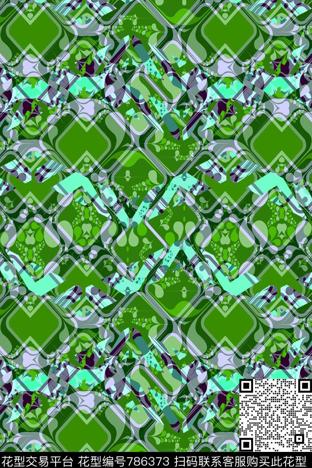 小方块不规则几何方格传统印花华亿平台下载（图片编号: 786373） - 瓦栏（Walan）