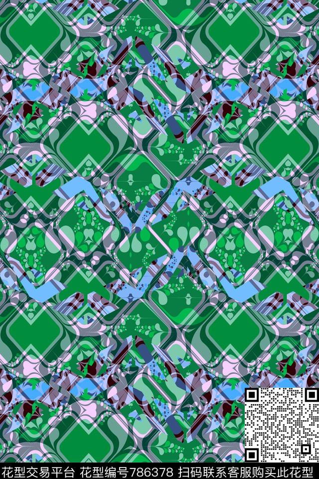 小方块不规则几何方格传统印花华亿平台下载（图片编号: 786378） - 瓦栏（Walan）