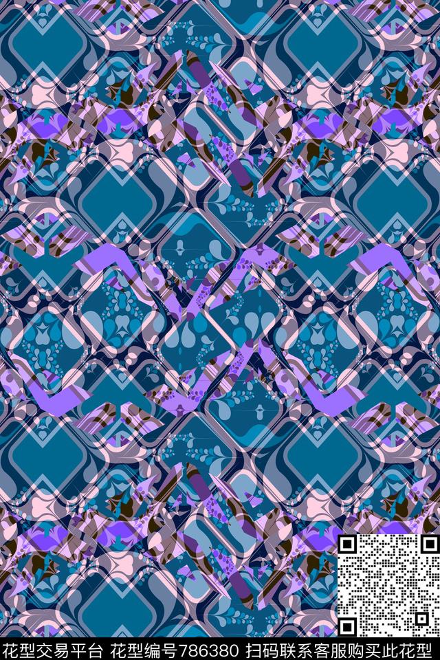 小方块不规则几何方格传统印花华亿平台下载（图片编号: 786380） - 瓦栏（Walan）