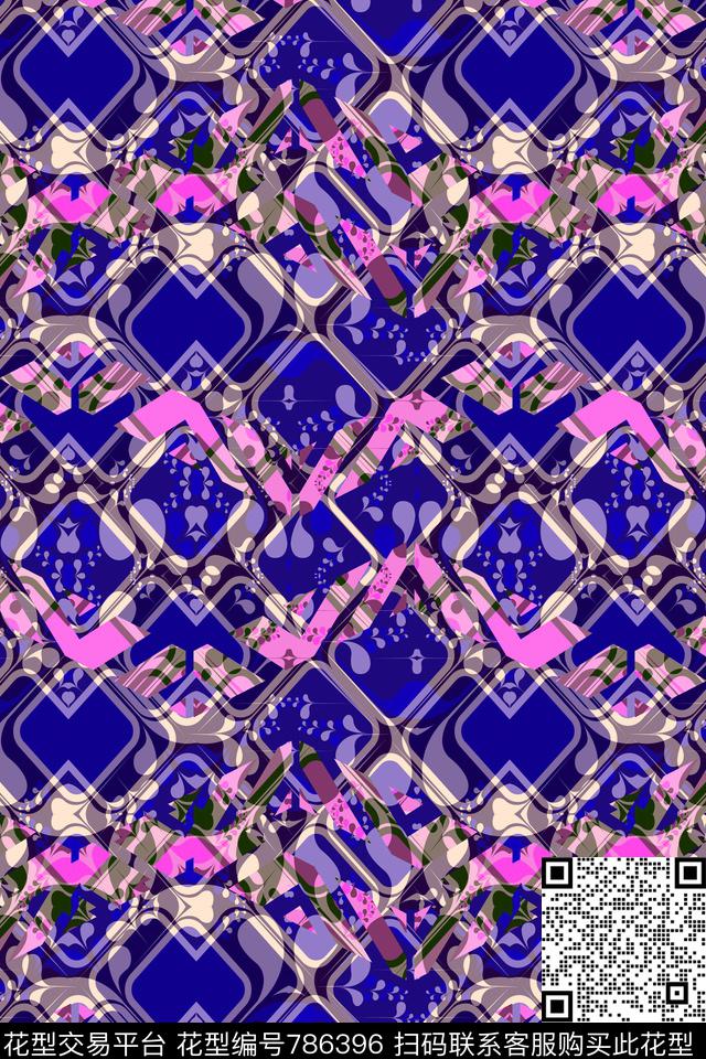 小方块不规则几何方格传统印花华亿平台下载（图片编号: 786396） - 瓦栏（Walan）