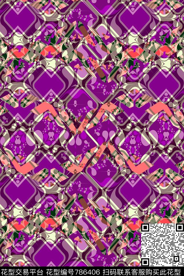 小方块不规则几何方格传统印花华亿平台下载（图片编号: 786406） - 瓦栏（Walan）