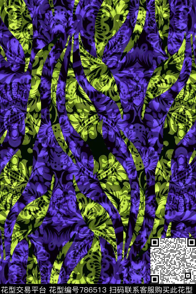 曲线波浪条纹横条传统印花华亿平台下载（图片编号: 786513） - 瓦栏（Walan）