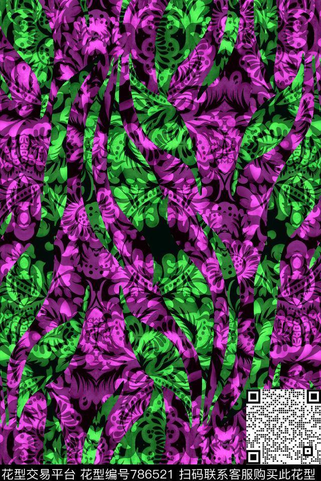 曲线波浪条纹横条传统印花华亿平台下载（图片编号: 786521） - 瓦栏（Walan）