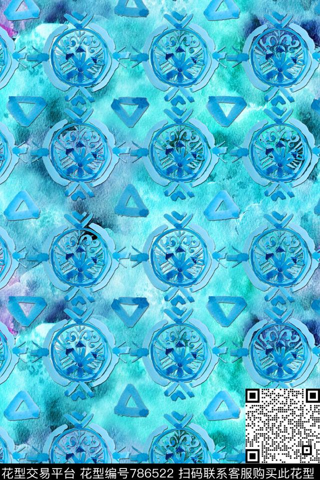 Watercolorbluegeometric数码印花华亿平台下载（图片编号: 786522） - 瓦栏（Walan）