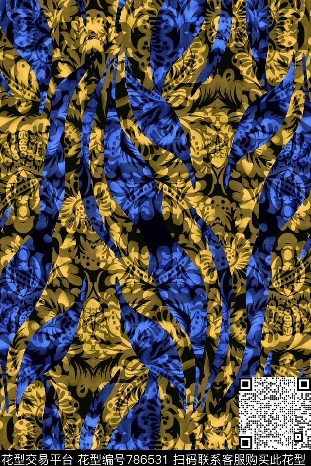 曲线波浪条纹横条传统印花华亿平台下载（图片编号: 786531） - 瓦栏（Walan）