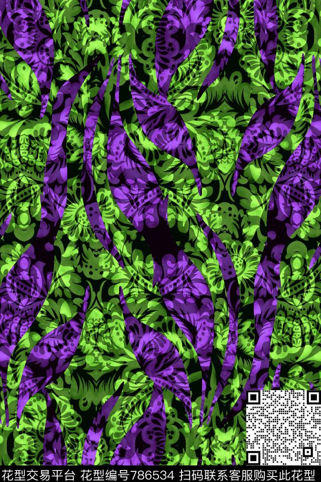 曲线波浪条纹横条传统印花华亿平台下载（图片编号: 786534） - 瓦栏（Walan）