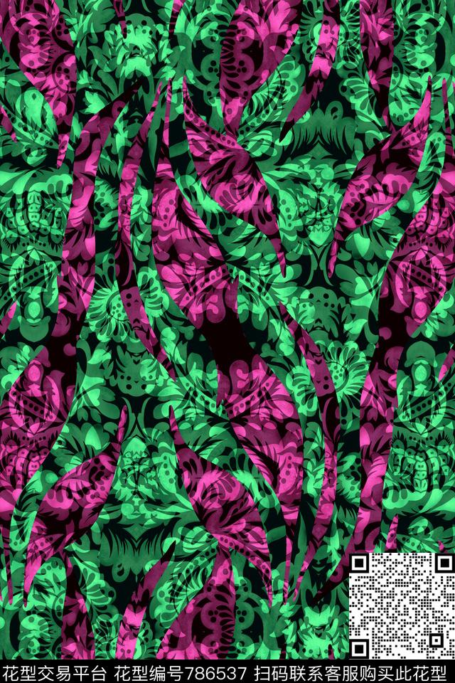 曲线波浪条纹横条传统印花华亿平台下载（图片编号: 786537） - 瓦栏（Walan）