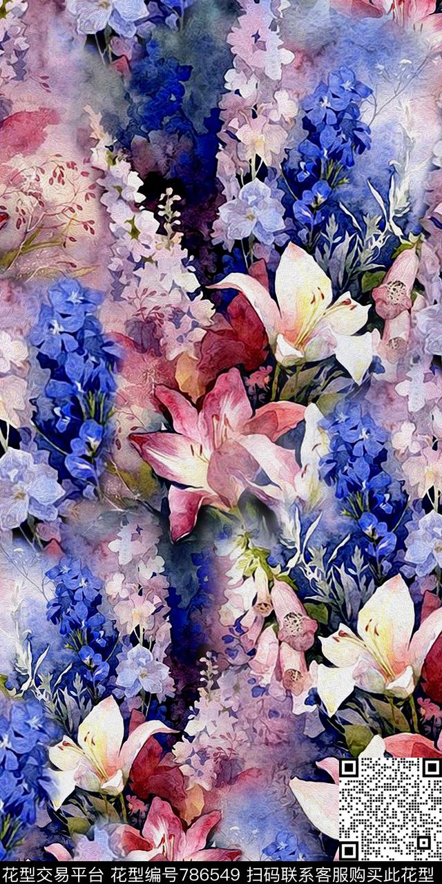 花卉紫罗兰百合数码印花华亿平台下载（图片编号: 786549） - 瓦栏（Walan）