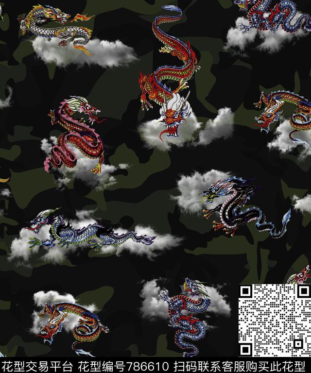 潮牌抽象中国龙数码印花华亿平台下载（图片编号: 786610） - 瓦栏（Walan）