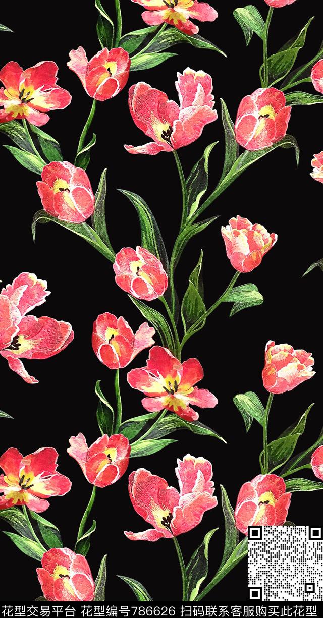 花卉手绘杜嘉班纳数码印花华亿平台下载（图片编号: 786626） - 瓦栏（Walan）