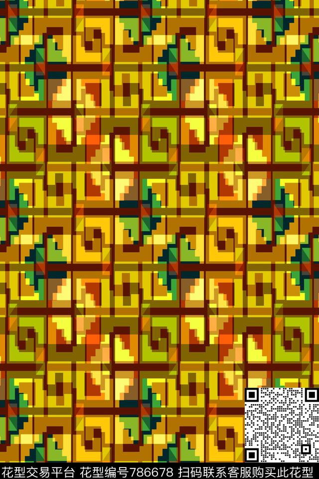 十字小方块不规则几何传统印花华亿平台下载（图片编号: 786678） - 瓦栏（Walan）