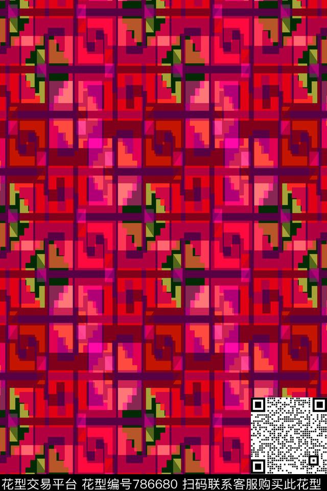 十字小方块不规则几何传统印花华亿平台下载（图片编号: 786680） - 瓦栏（Walan）