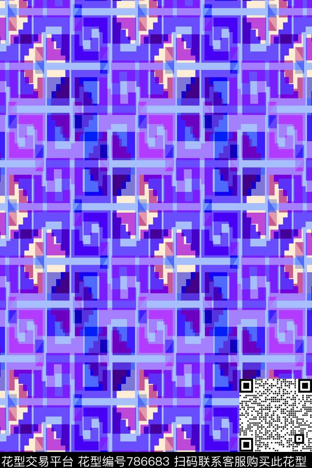 十字小方块不规则几何传统印花华亿平台下载（图片编号: 786683） - 瓦栏（Walan）