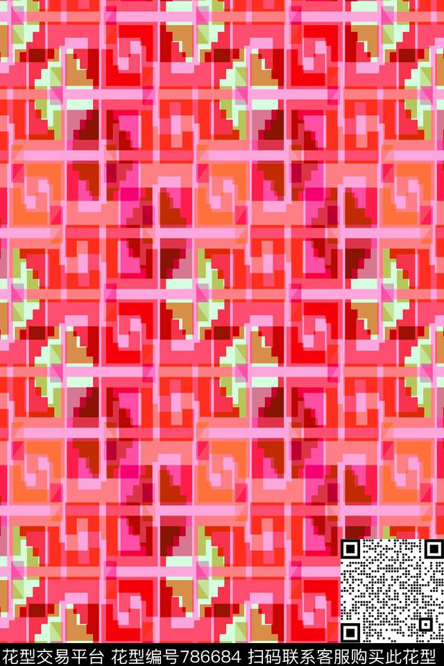 十字小方块不规则几何传统印花华亿平台下载（图片编号: 786684） - 瓦栏（Walan）