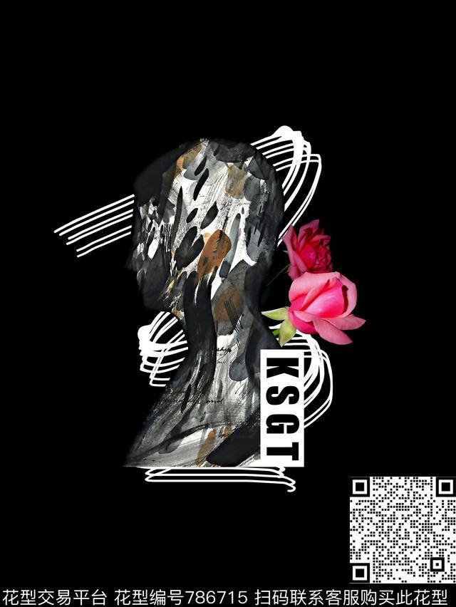 抽象人物像花卉男装T恤华亿平台数码印花华亿平台下载（图片编号: 786715） - 瓦栏（Walan）