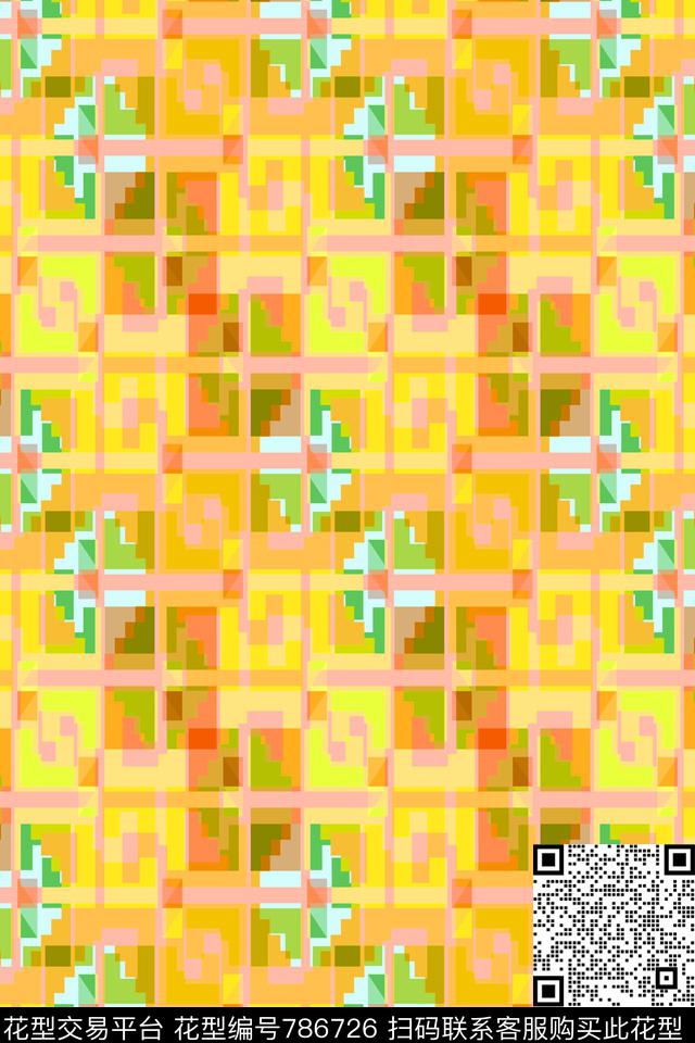 十字小方块不规则几何传统印花华亿平台下载（图片编号: 786726） - 瓦栏（Walan）