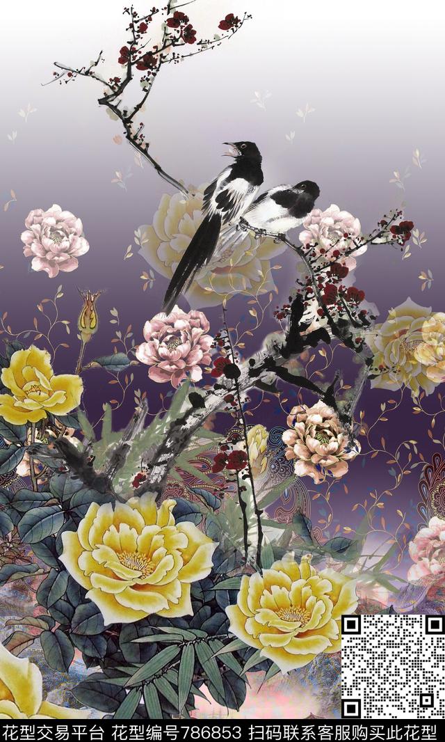 中国风定位旗袍数码印花华亿平台下载（图片编号: 786853） - 瓦栏（Walan）