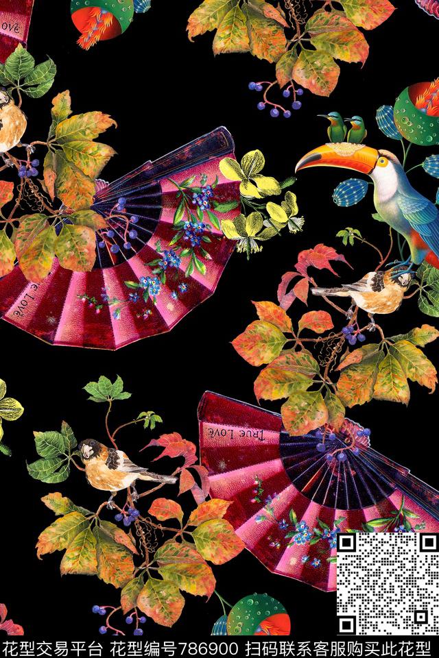 时尚手绘花卉数码印花华亿平台下载（图片编号: 786900） - 瓦栏（Walan）