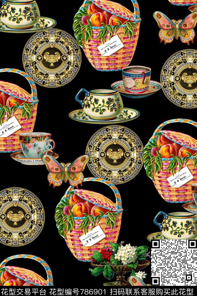 休闲餐具花篮数码印花华亿平台下载（图片编号: 786901） - 瓦栏（Walan）