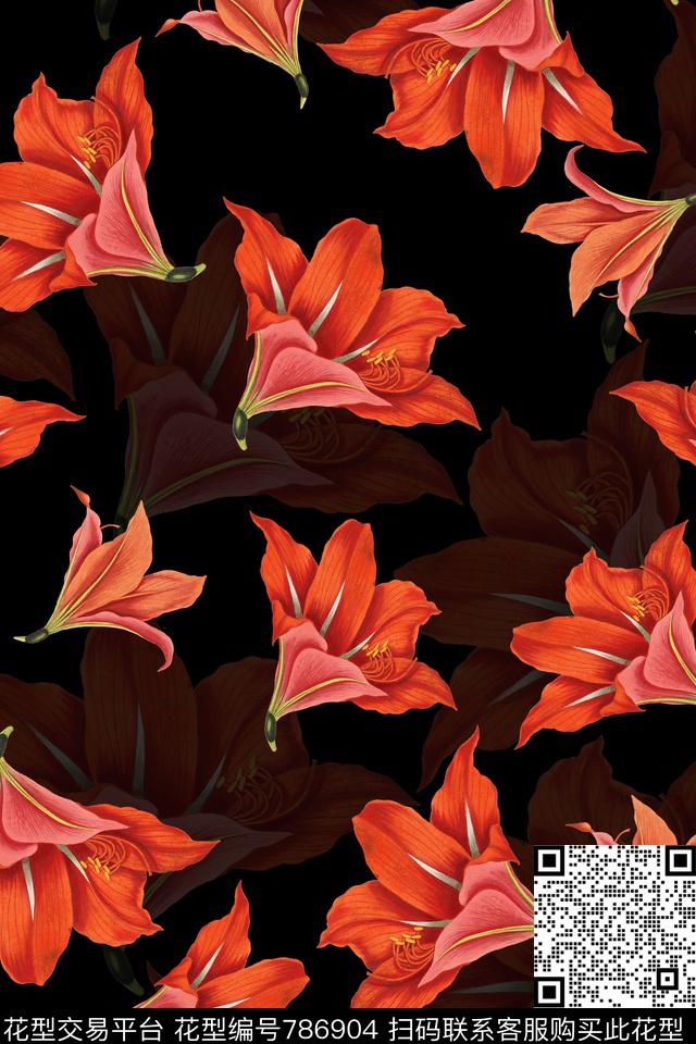 大花花朵花卉数码印花华亿平台下载（图片编号: 786904） - 瓦栏（Walan）