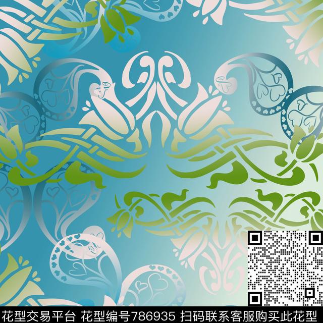 丝巾围巾秀场腰果火腿花数码印花华亿平台下载（图片编号: 786935） - 瓦栏（Walan）