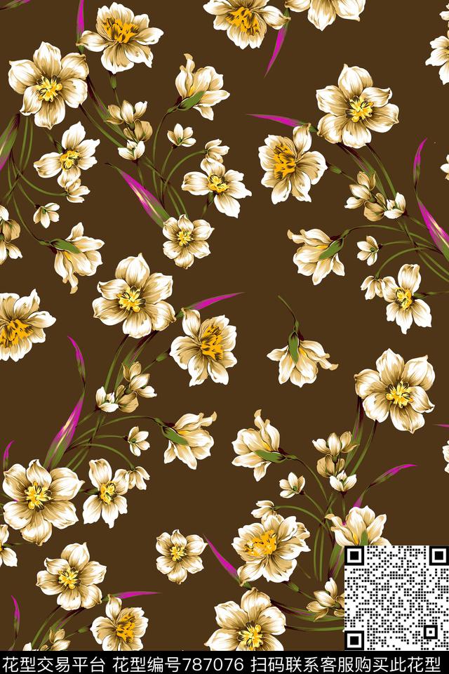 大花花朵花卉传统印花华亿平台下载（图片编号: 787076） - 瓦栏（Walan）