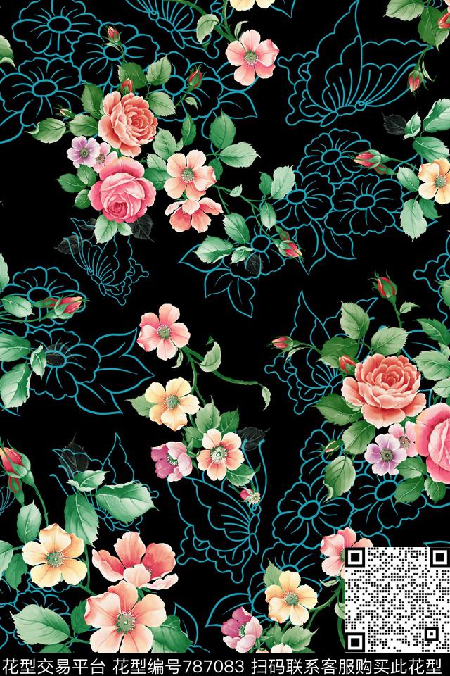 大花花朵花卉数码印花华亿平台下载（图片编号: 787083） - 瓦栏（Walan）