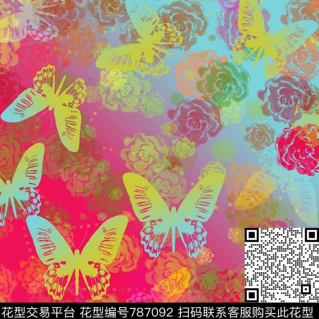 蝴蝶丝巾围巾秀场传统花纹渐变数码印花华亿平台下载（图片编号: 787092） - 瓦栏（Walan）