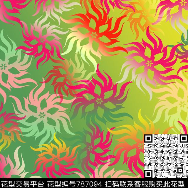 传统时尚丝巾围巾秀场传统花纹渐变数码印花华亿平台下载（图片编号: 787094） - 瓦栏（Walan）