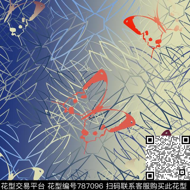 丝巾围巾秀场传统花纹渐变风格化花卉组合数码印花华亿平台下载（图片编号: 787096） - 瓦栏（Walan）