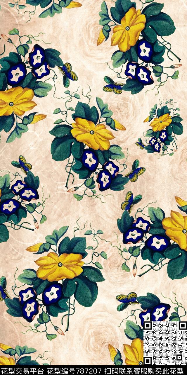 玫瑰花卉鸟数码印花华亿平台下载（图片编号: 787207） - 瓦栏（Walan）