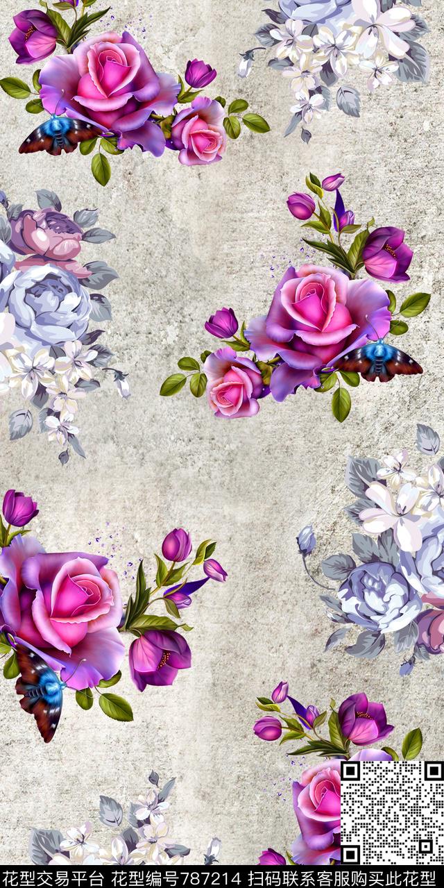 乱花雏菊玫瑰数码印花华亿平台下载（图片编号: 787214） - 瓦栏（Walan）