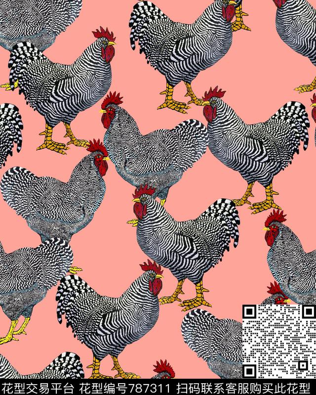 春夏趣味鸡数码印花华亿平台下载（图片编号: 787311） - 瓦栏（Walan）