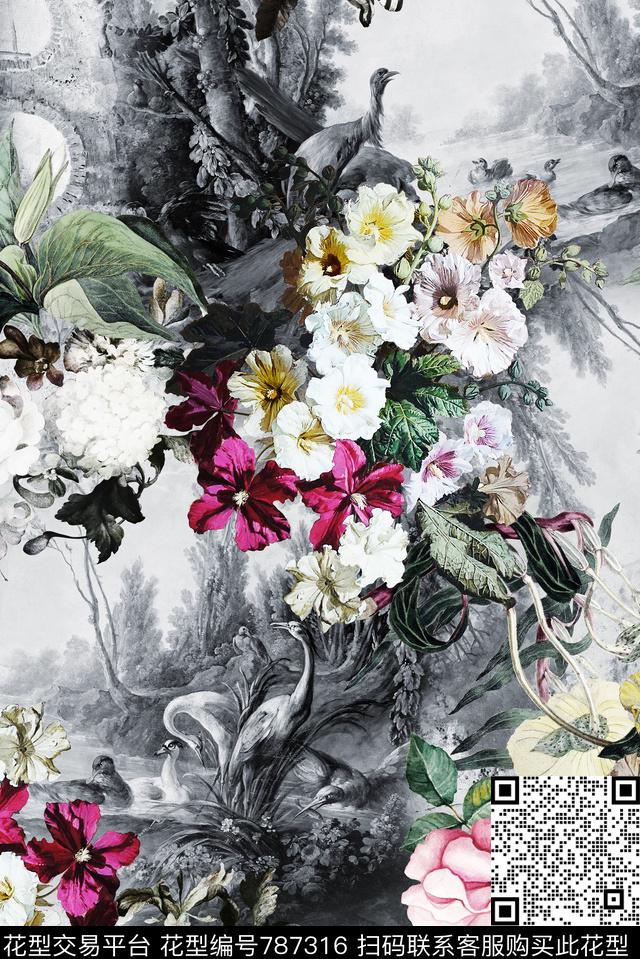 复古中国风素雅数码印花华亿平台下载（图片编号: 787316） - 瓦栏（Walan）