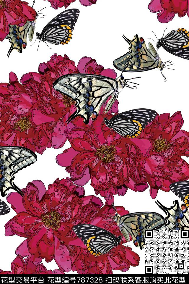 手绘花卉花朵数码印花华亿平台下载（图片编号: 787328） - 瓦栏（Walan）