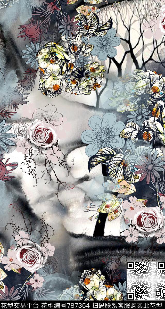 花朵花卉抽象数码印花华亿平台下载（图片编号: 787354） - 瓦栏（Walan）