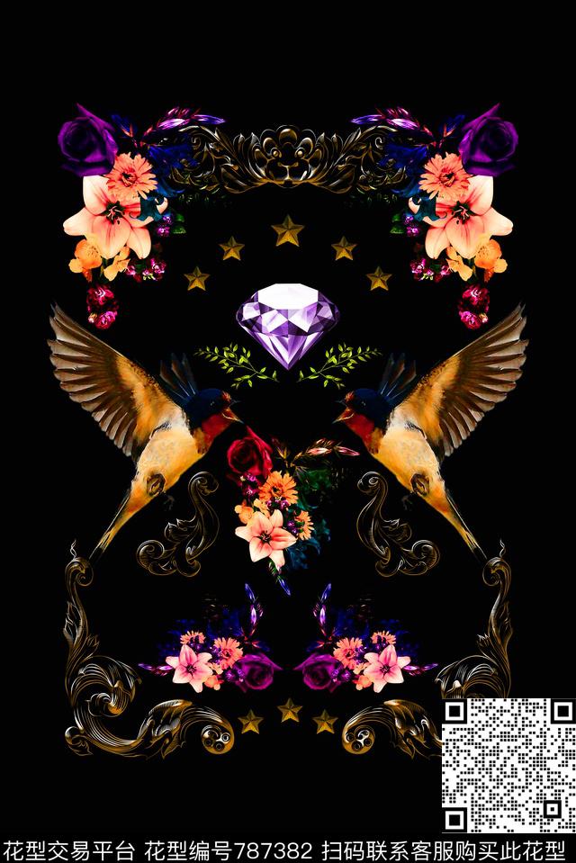 大牌花纹花朵数码印花华亿平台下载（图片编号: 787382） - 瓦栏（Walan）