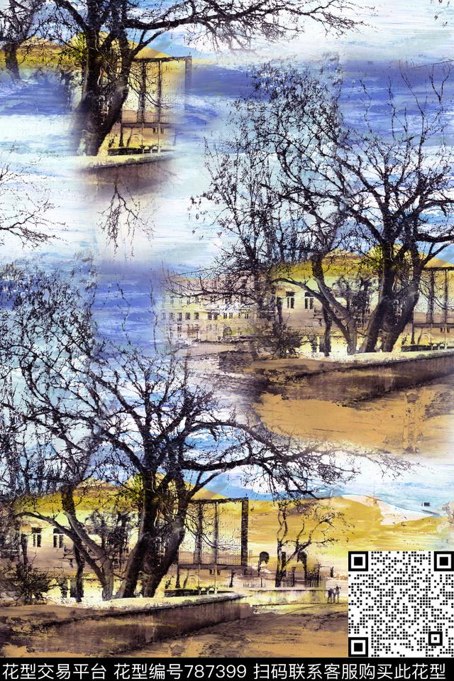 抽象油画风景数码印花华亿平台下载（图片编号: 787399） - 瓦栏（Walan）
