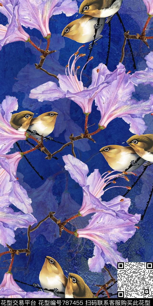 水仙花花鸟曼陀罗数码印花华亿平台下载（图片编号: 787455） - 瓦栏（Walan）