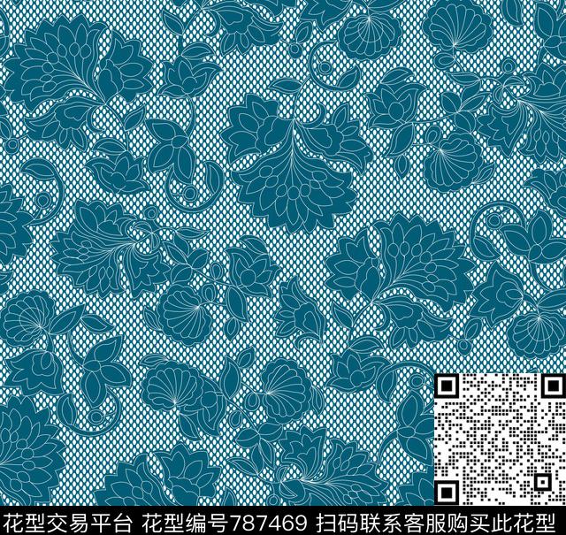 线条大花色块传统印花华亿平台下载（图片编号: 787469） - 瓦栏（Walan）