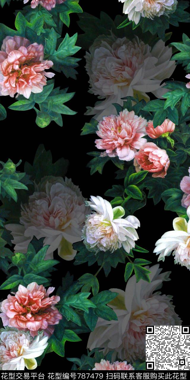 大花花卉油画、数码印花华亿平台下载（图片编号: 787479） - 瓦栏（Walan）