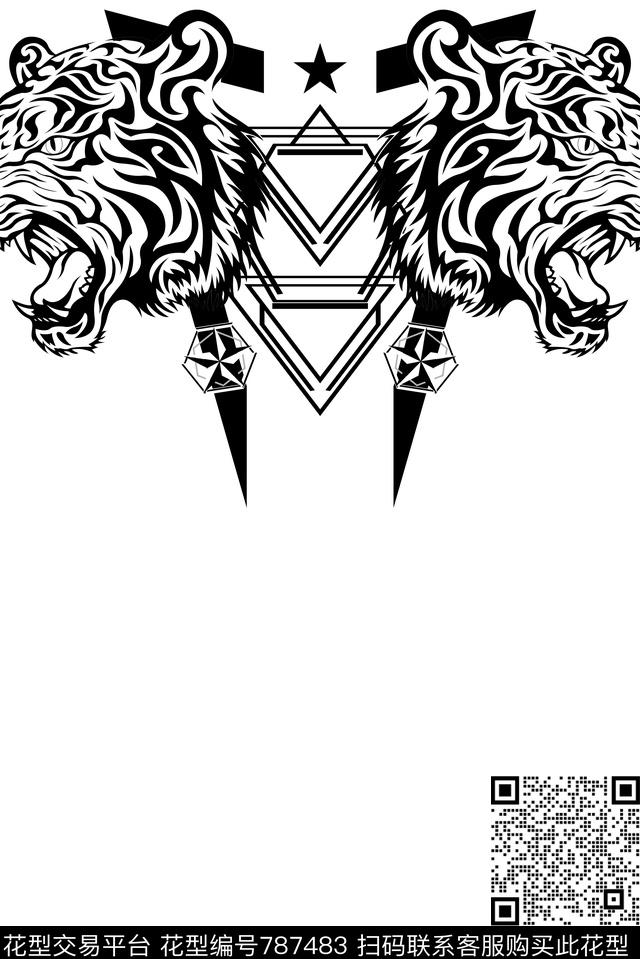 黑白老虎动物数码印花华亿平台下载（图片编号: 787483） - 瓦栏（Walan）