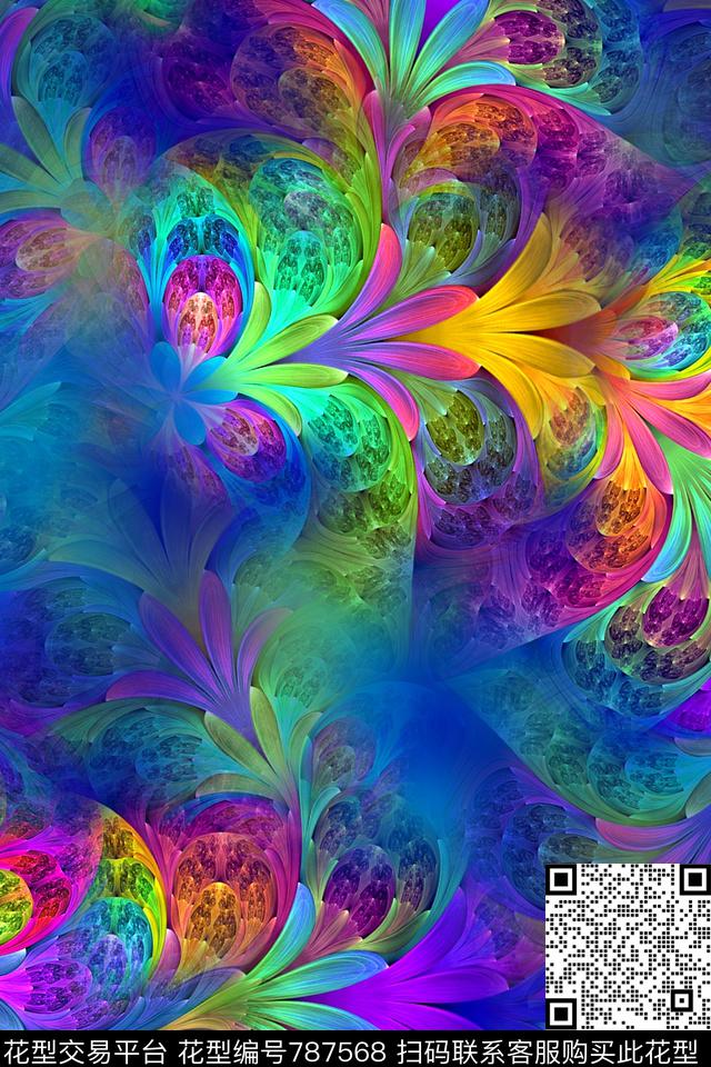 抽象分形羽毛数码印花华亿平台下载（图片编号: 787568） - 瓦栏（Walan）