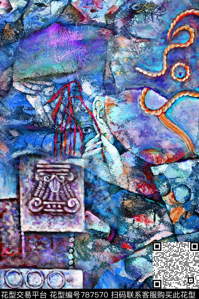 抽象肌理油画数码印花华亿平台下载（图片编号: 787570） - 瓦栏（Walan）