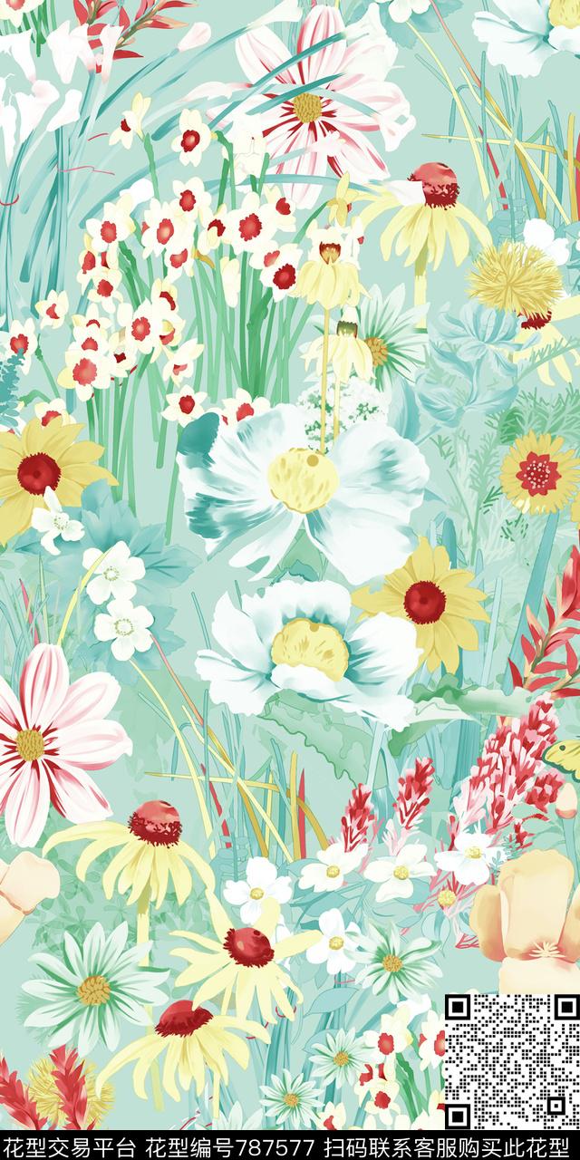 乱花花朵花卉传统印花华亿平台下载（图片编号: 787577） - 瓦栏（Walan）