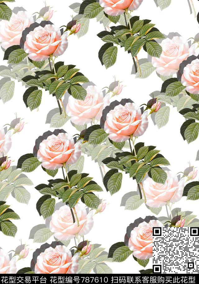 清新淡雅裙装花卉玫瑰淡雅玫瑰数码印花华亿平台下载（图片编号: 787610） - 瓦栏（Walan）